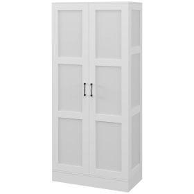 HOMCOM 71" Tall White Storage Cabinet with Movable Shelves Modern Pantry Cupboard with Soft Close Doors