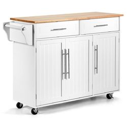Kitchen Island Trolley Cart Wood Top Rolling Storage Cabinet