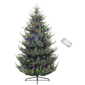 HOMCOM 9 ft Prelit Christmas Tree, Nordic Pine Artificial Christmas Tree with 300 Dual Color LED Lights and 1939 Branch Tips
