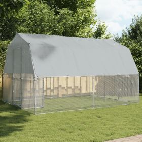Chicken Cage with Roof and Door Silver Galvanized Steel