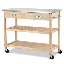 Rolling Kitchen Trolley Cart Island with Stainless Steel Countertop