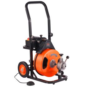 VEVOR Drain Cleaning Machine 100FT x 3/8 Inch, Sewer Snake Machine Auto Feed