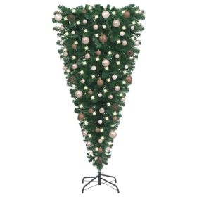 Upside-down Artificial Pre-lit Christmas Tree with Ball Set 70.9"