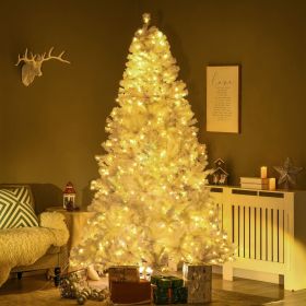 7.5 ft Tall Prelit Artificial Christmas Tree Holiday Décor with 1518 Branches, 500 Warm White LED Lights, Auto Open, White