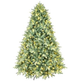 8ft Blue-Green Tint PE/PVC Mixed Tree Hinged With Lights Artificial Xmas Tree