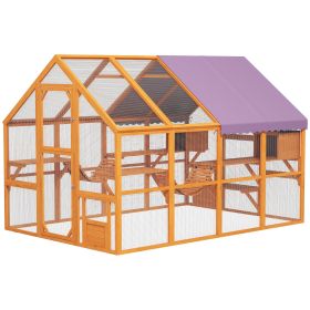Outdoor Cat Enclosure Wooden Feral Cat House w/ Weatherproof Canopy, Bridges, Resting Boxes, Platforms, for 3-6 Cats