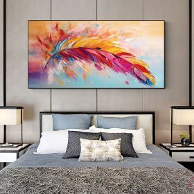Handmade Oil Painting Colorful Feather Oil Painting on Canvas Large Wall Art Abstract Original Textured Painting Minimalist Art Custom Living Roo (style: 01, size: 90X120cm)