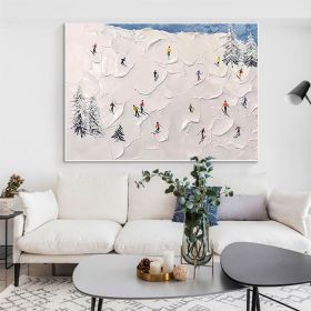 Handmade Oil Painting Original Abstract Snowy Mountain Landscape Oil Painting on Canvas Modern Ski Sport Painting Texture Acrylic Wall Art Living (style: 01, size: 60X90cm)
