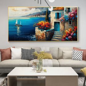Hand Painted Oil Painting Original Seaside Seascape Oil Painting On Canvas Large Wall Art Abstract Blue Building Ocean Art Painting Custom Living (style: 01, size: 150X220cm)