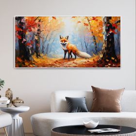 Hand Painted Oil Painting Large Autumn Orange Forest Fox Oil On Canvas Animal Portrait Wall Artwork Golden Fall Nature Home Deco Custom Painting (style: 01, size: 75x150cm)