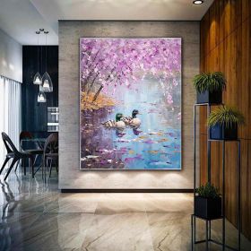 Hand Painted Oil Painting Seaonal Landscape Painting Spring Ducks Floral Painting Oversized Abstract Wall Art Living Room Wall Abstract Art Textu (style: 01, size: 150X220cm)