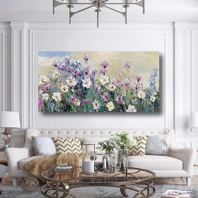 Hand Painted Oil Paintings Hand Painted Wall Art Modern Flowers Blossom Purple Fields Living Room Hallway Bedroom Luxurious Decorative Painting (style: 01, size: 60x120cm)