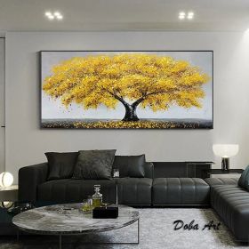 Oil Painting 100% Handmade Hand Painted Wall Art On Canvas Yellow Tree Plant Horizontal Abstract Modern Home Living Room Bedroom Luxurious Decora (style: 01, size: 150X220cm)