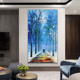 Hand painted Couples painting Couples Walking on a forest path Spiritual Art Landscape oil painting on canvas Tree art palette knife art (style: 02, size: 150X220cm)