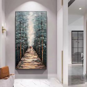 Hand painted Couples painting Couples Walking on a forest path Spiritual Art Landscape oil painting on canvas Tree art palette knife art (style: 01, size: 150X220cm)