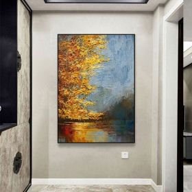 Handmade Oil Painting River Landscape Painting Original Oil Painting on Canvas Autumn Painting Trees Wall Art Boho Wall Decor Home Decor Bedroom (style: 01, size: 90X120cm)