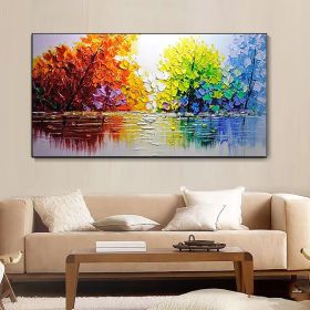 Hand Oil Painting Large Size Abstract Trees Landscape Oil Painting On Canvas Modern Pop Art Wall Picture For Home Decoration (style: 01, size: 150X220cm)