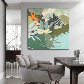 Handmade Oil Painting Original Abstract Oil Painting On Canvas Green Leaves Hand-Painted Large Painting Color Modern Floral Texture Boho Living R (style: 01, size: 70x70cm)