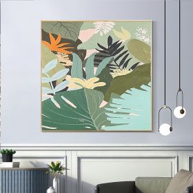 Handmade Oil Painting Original Abstract Oil Painting On Canvas Green Leaves Hand-Painted Large Painting Color Modern Floral Texture Boho Living R (style: 01, size: 80x80cm)